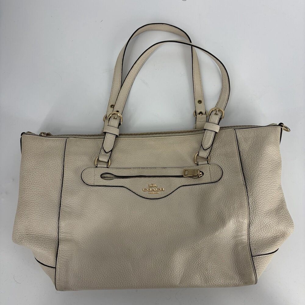 Coach Kleo Bag Carryall Handbag Chalk Pebbled Leather Shoulder Large Tote Luxury